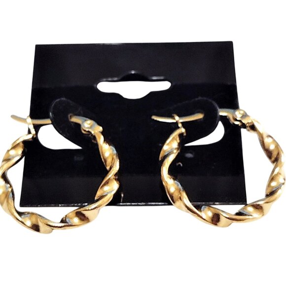 3/4" Satin Gold Twisted Hoop Pierced Earrings - Picture 2 of 3